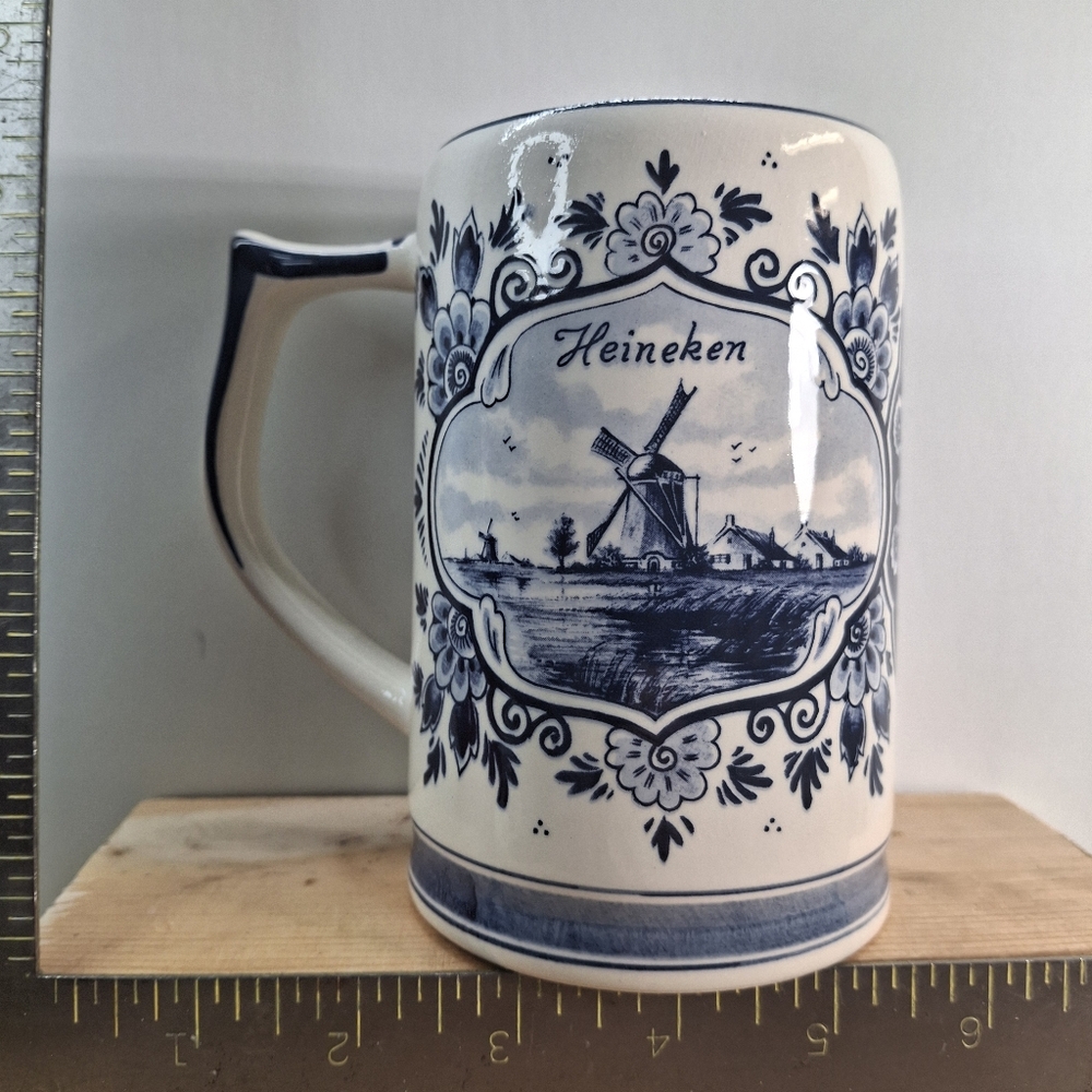 Vintage Heineken DELFTWARE Stein - Ceramic, Cobalt Blue On White